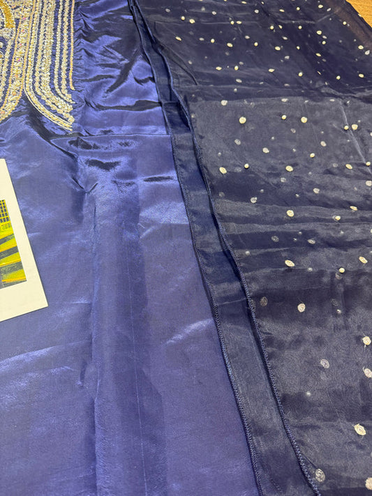 Blue Handmade Raw Silk Suit with Dupatta