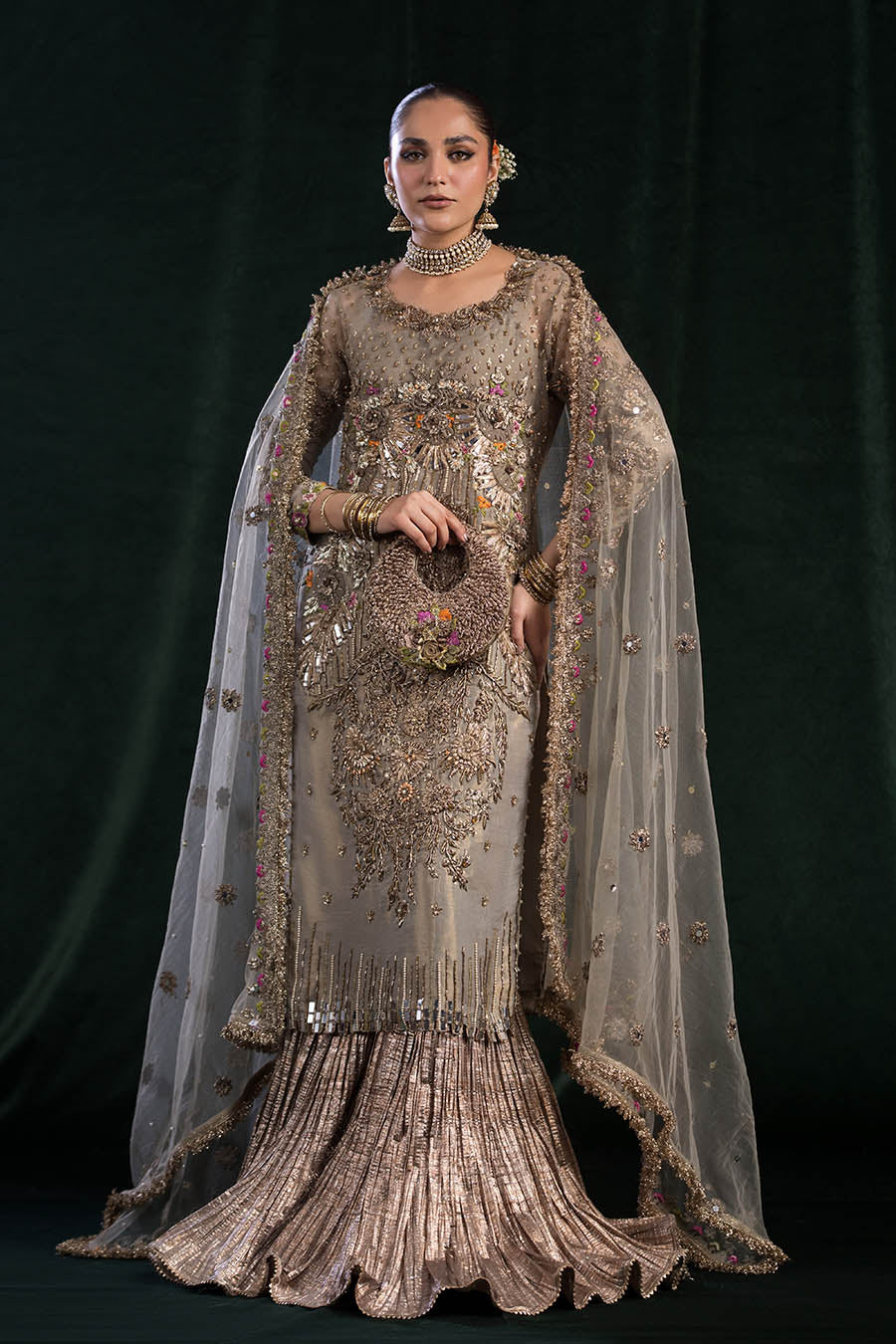 Readymade Pure Maysuri Golden Brown Bridal Sharara