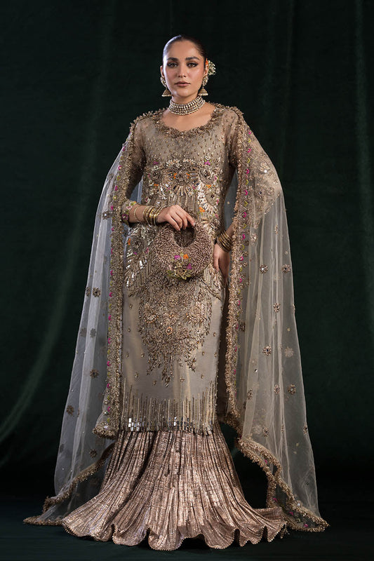 Hand Embroidered Pure Maysuri Golden Brown Bridal Sharara