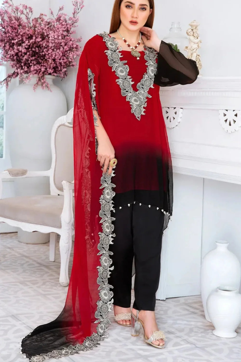 Indowestern Kaftan Kurta Set with Pearl Details