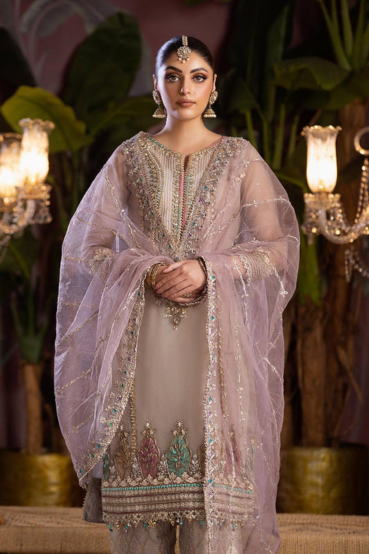 Beige Hand Embroidered Pure Organza Suit