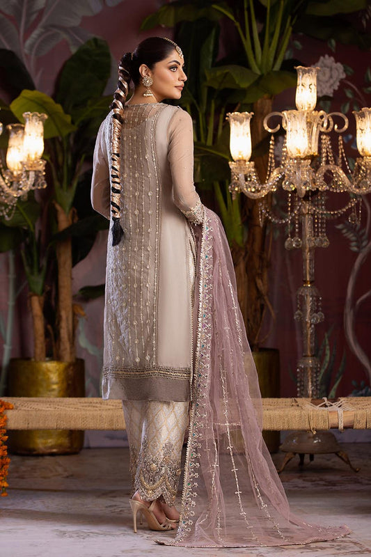 Beige Hand Embroidered Pure Organza Suit