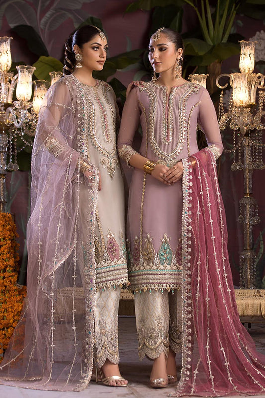 Mauve Hand Embroidered Pure Organza Suit