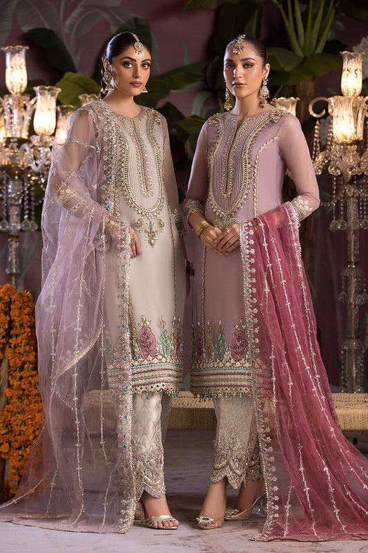 Mauve Hand Embroidered Pure Organza Suit