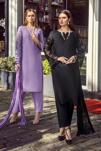 Black Readymade Pure Cotton Suit with Cut-Work Sleeves