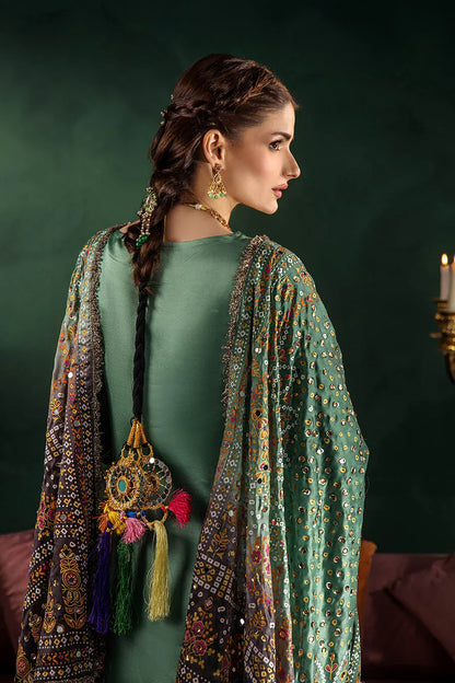 Hand Embroidered Elegant Brown Glass Silk Designer Farshi Shalwar Suit