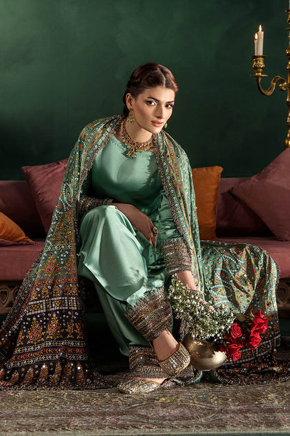 Hand Embroidered Elegant Brown Glass Silk Designer Farshi Shalwar Suit