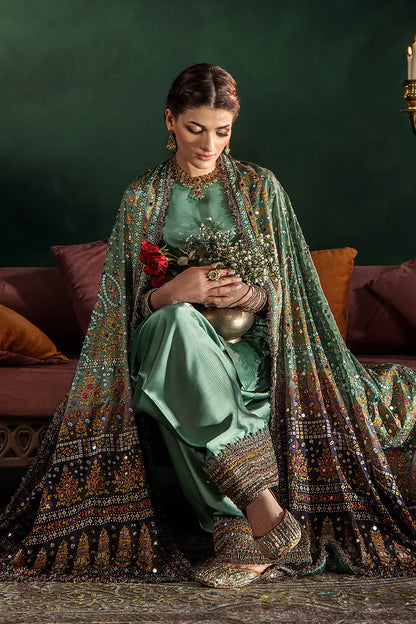 Hand Embroidered Elegant Brown Glass Silk Designer Farshi Shalwar Suit