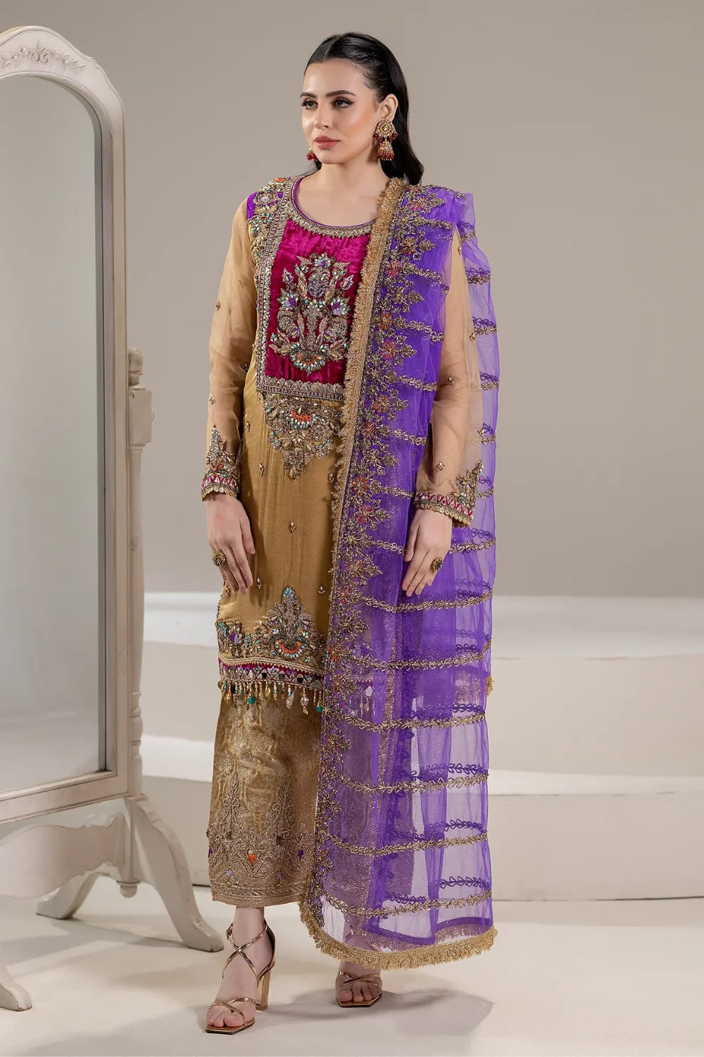 Gold Pure Banarsi Handmade Suit