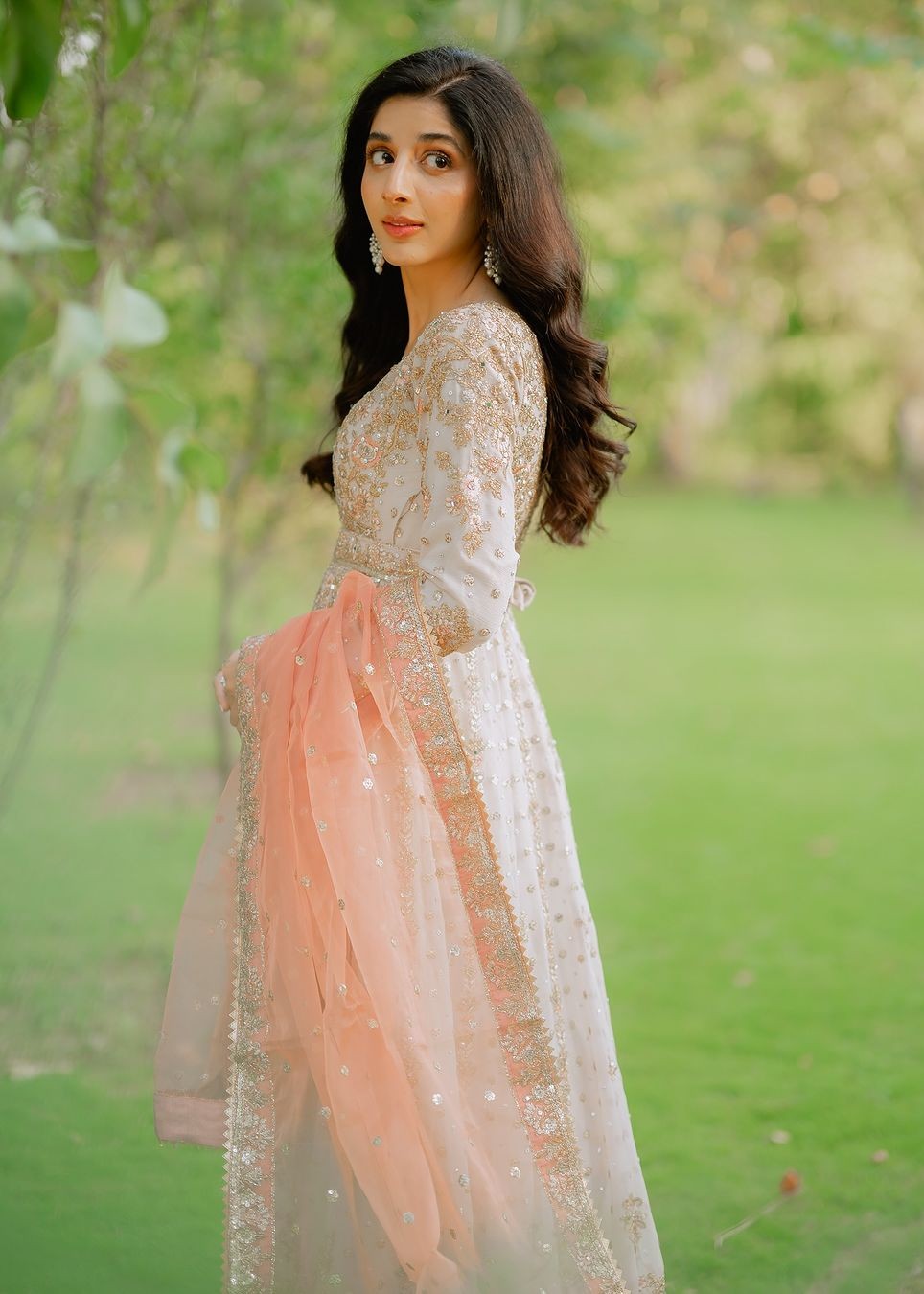 Ivory Angrakha Chiffon Wedding Guest Outfit Online in Sri Lanka India Australia