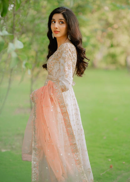 Ivory Angrakha Chiffon Wedding Guest Outfit Online in Sri Lanka India Australia