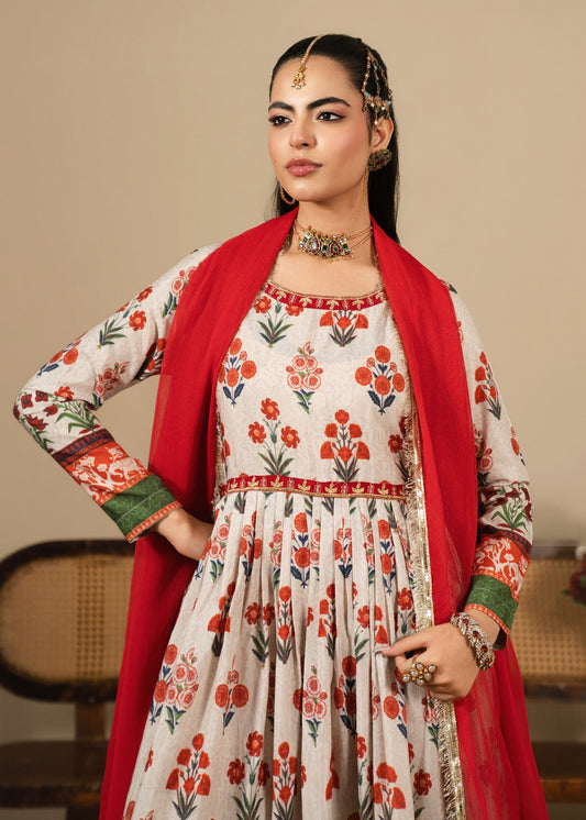 Ivory Chiffon Dupatta Pishwas Pakistani Suit Online in Sri Lanka India Australia