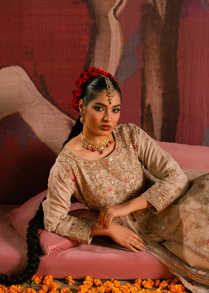 Ivory Chiffon Embellished Maxi Salwar Suit Online in Dubai UAE Abudhabi Ajman Sharjah