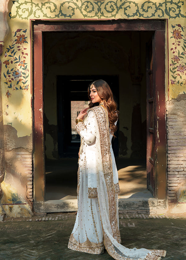 Ivory Chiffon Embroidered Pakistani Suit Online in Sri Lanka India Australia