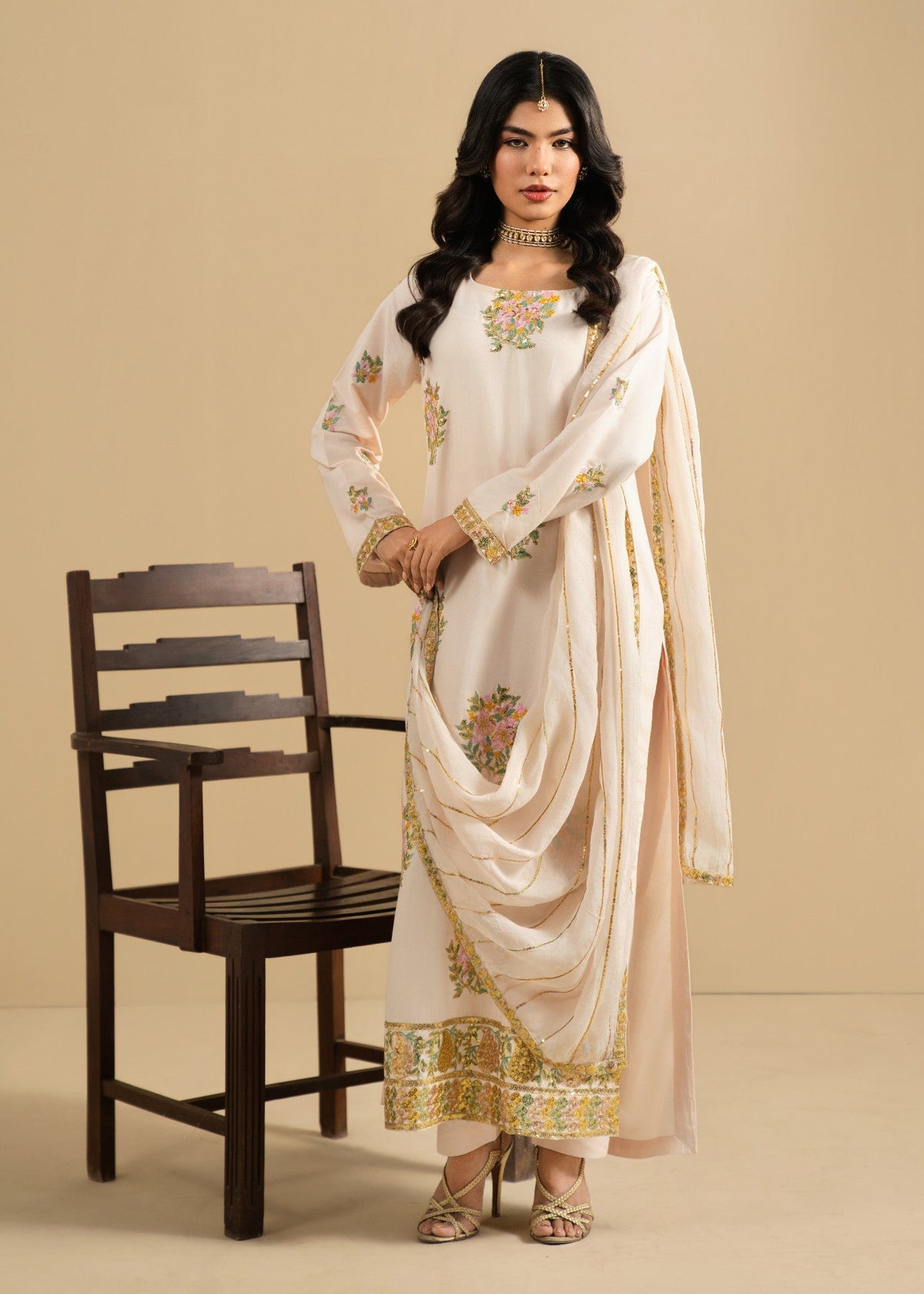 Ivory Cotton Embroidered Salwar Suit Online in Dubai UAE Abudhabi Ajman Sharjah