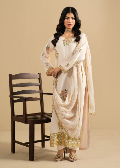 Ivory Cotton Embroidered Salwar Suit Online in Dubai UAE Abudhabi Ajman Sharjah