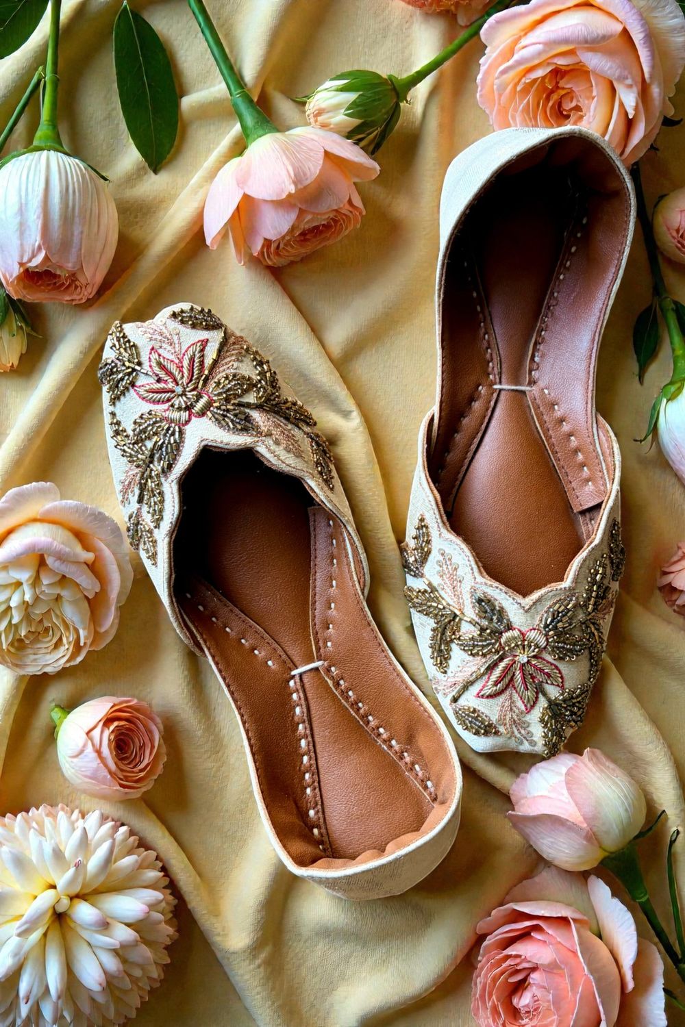 Ivory Cotton Khussa Ladies Ethnic Shoes Online in Dubai UAE Abudhabi Ajman Sharjah