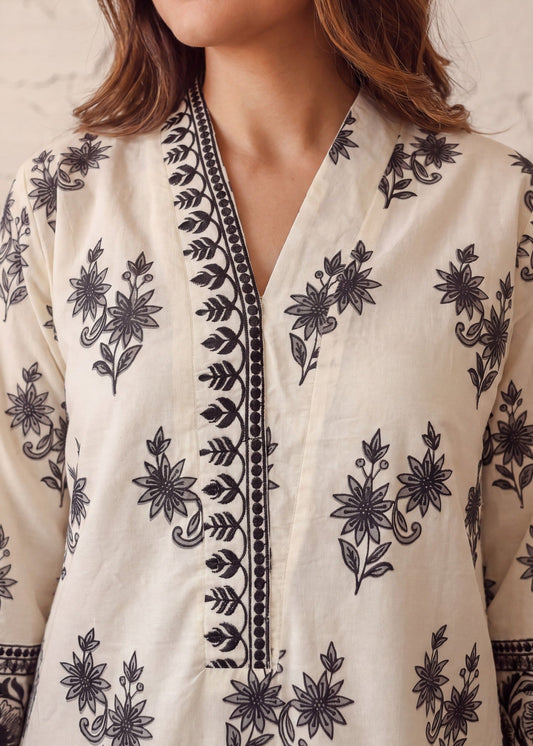 Ivory Cotton Sharara Kurta Set Online in UK USA Canada