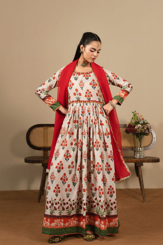 Ivory Digital Print Viscose Pishwas Online in Dubai UAE Abudhabi Ajman Sharjah