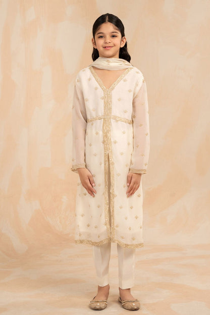 Ivory Embellished Chiffon Raw Silk Suit Online in Dubai UAE Abudhabi Ajman Sharjah