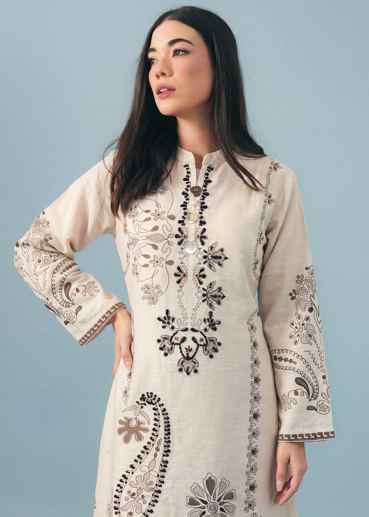 Ivory Embellished Kaftan Online in Dubai DXB UAE Abudhabi Meena Bazaar