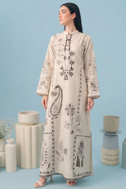 Ivory Embellished Khaddar Kaftan Online in Dubai UAE Abudhabi Ajman Sharjah
