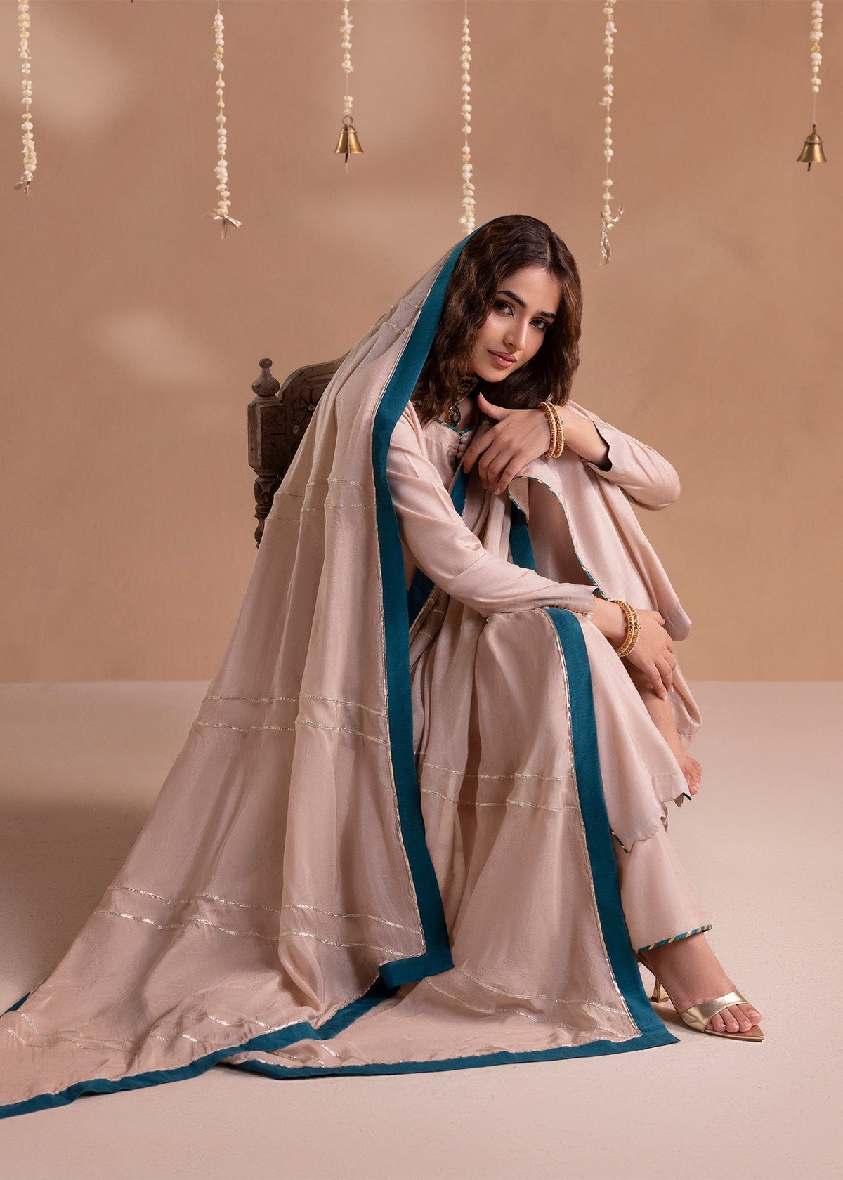 Ivory Embellished Raw Silk Sharara Online in Dubai UAE Abudhabi Ajman Sharjah
