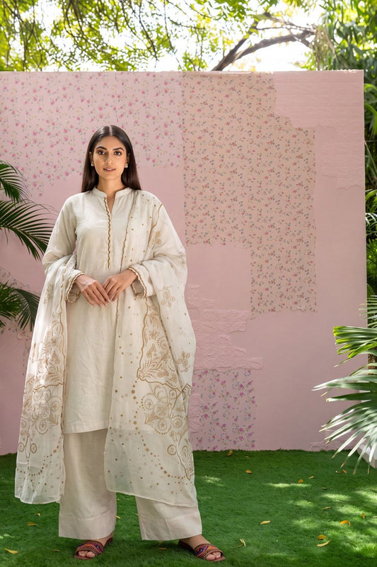 Ivory Embellished Textured Lawn Pakistani Suit Online in Dubai UAE Abudhabi Ajman Sharjah