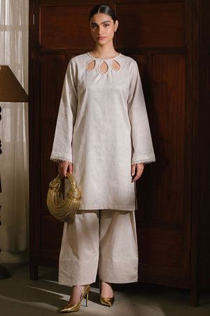 Ivory Embellished Textured Lawn Straight Cut Kurta Online in Dubai UAE Abudhabi Ajman Sharjah