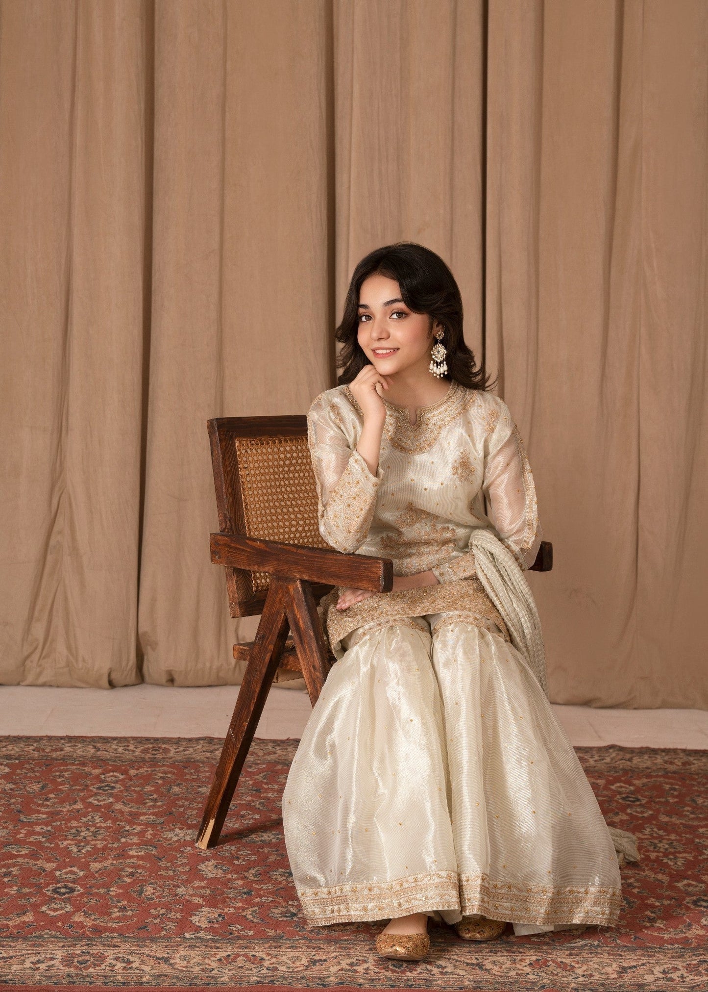 Ivory Embellished Tissue Party Wear Gharara Online in Dubai DXB UAE Abudhabi Meena Bazaar
