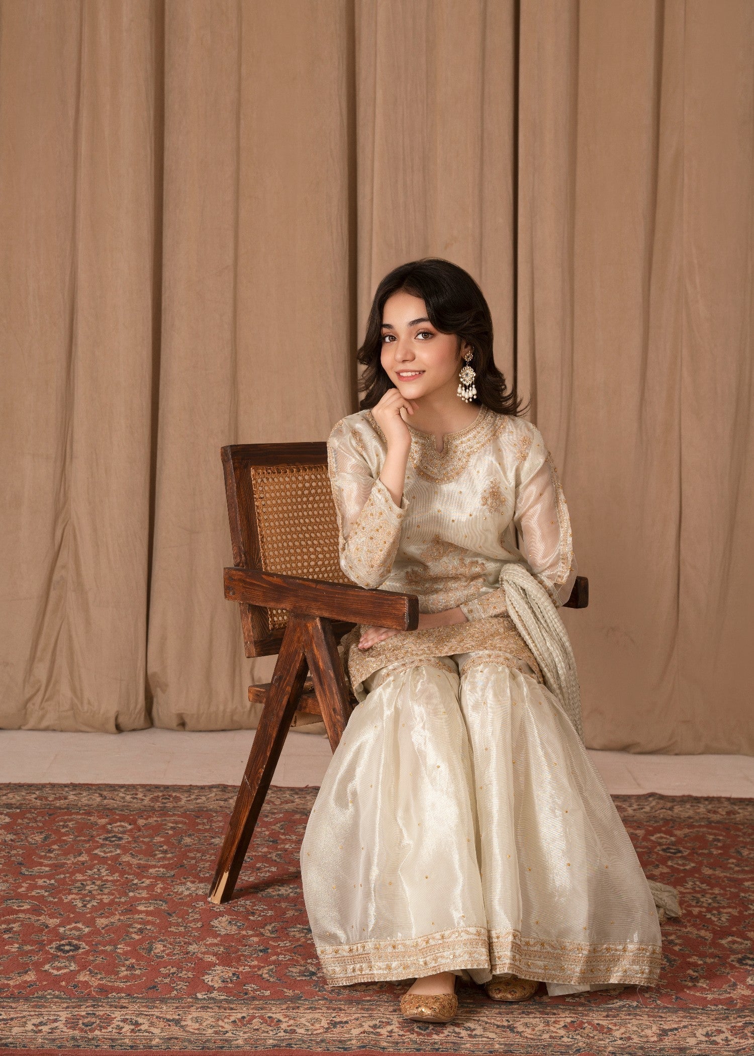 Ivory Embellished Tissue Party Wear Gharara Online in Dubai DXB UAE Abudhabi Meena Bazaar