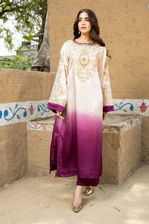 Ivory Embroidered Charmuse Kaftan with Silk Culottes Online in Dubai UAE Abudhabi Ajman Sharjah