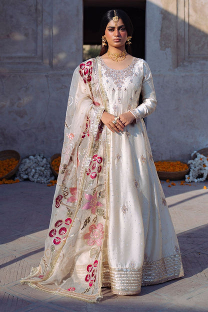 Ivory Embroidered Charmuse Maxi Salwar Kameez Online in Dubai UAE Abudhabi Ajman Sharjah