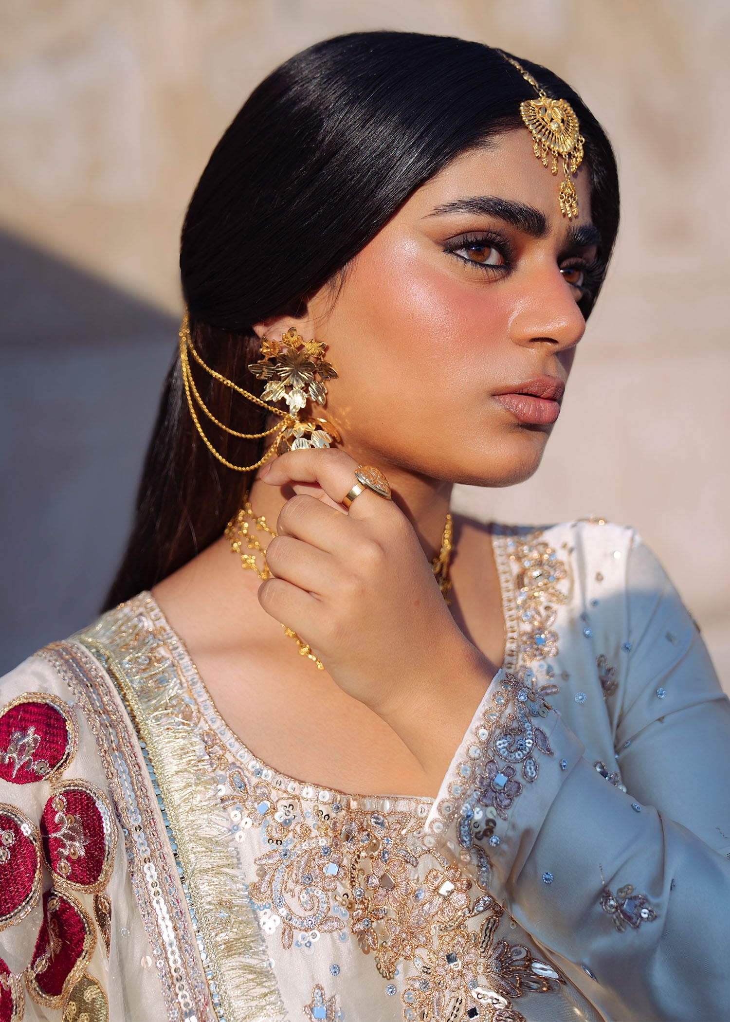 Ivory Embroidered Charmuse Maxi Salwar Suit Online in Dubai UAE Abudhabi Ajman Sharjah