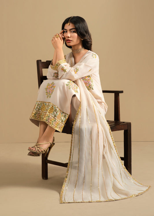Ivory Embroidered Cotton Designer Salwar Suit Online in UK USA Canada