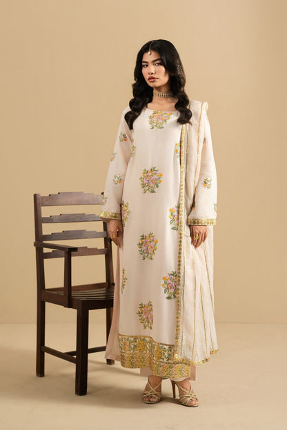 Ivory Embroidered Cotton Pakistani Suit Online in Dubai UAE Abudhabi Ajman Sharjah