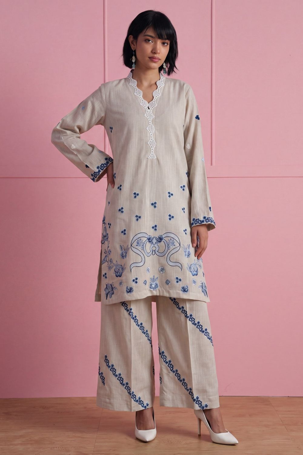 Ivory Embroidered Khaddar Salwar Kameez Online in Dubai UAE Abudhabi Ajman Sharjah