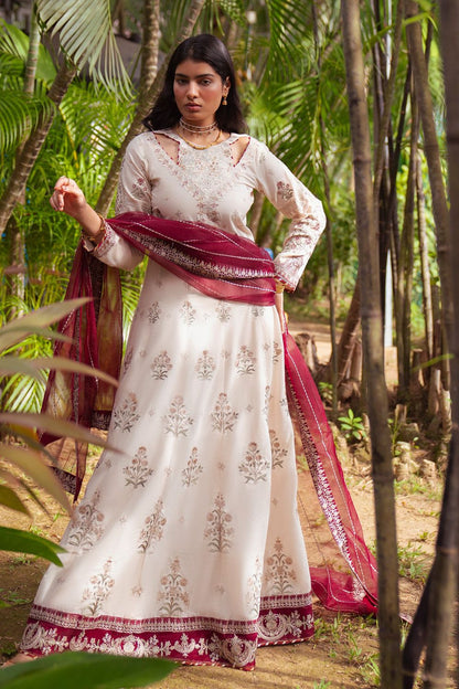 Ivory Embroidered Lawn Flared Maxi Salwar Suit Online in Dubai UAE Abudhabi Ajman Sharjah