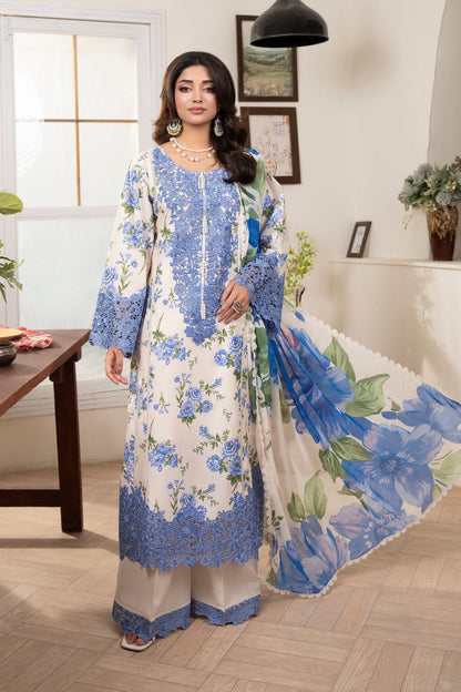 Ivory Embroidered Lawn Ladies Suit Online in Dubai UAE Abudhabi Ajman Sharjah