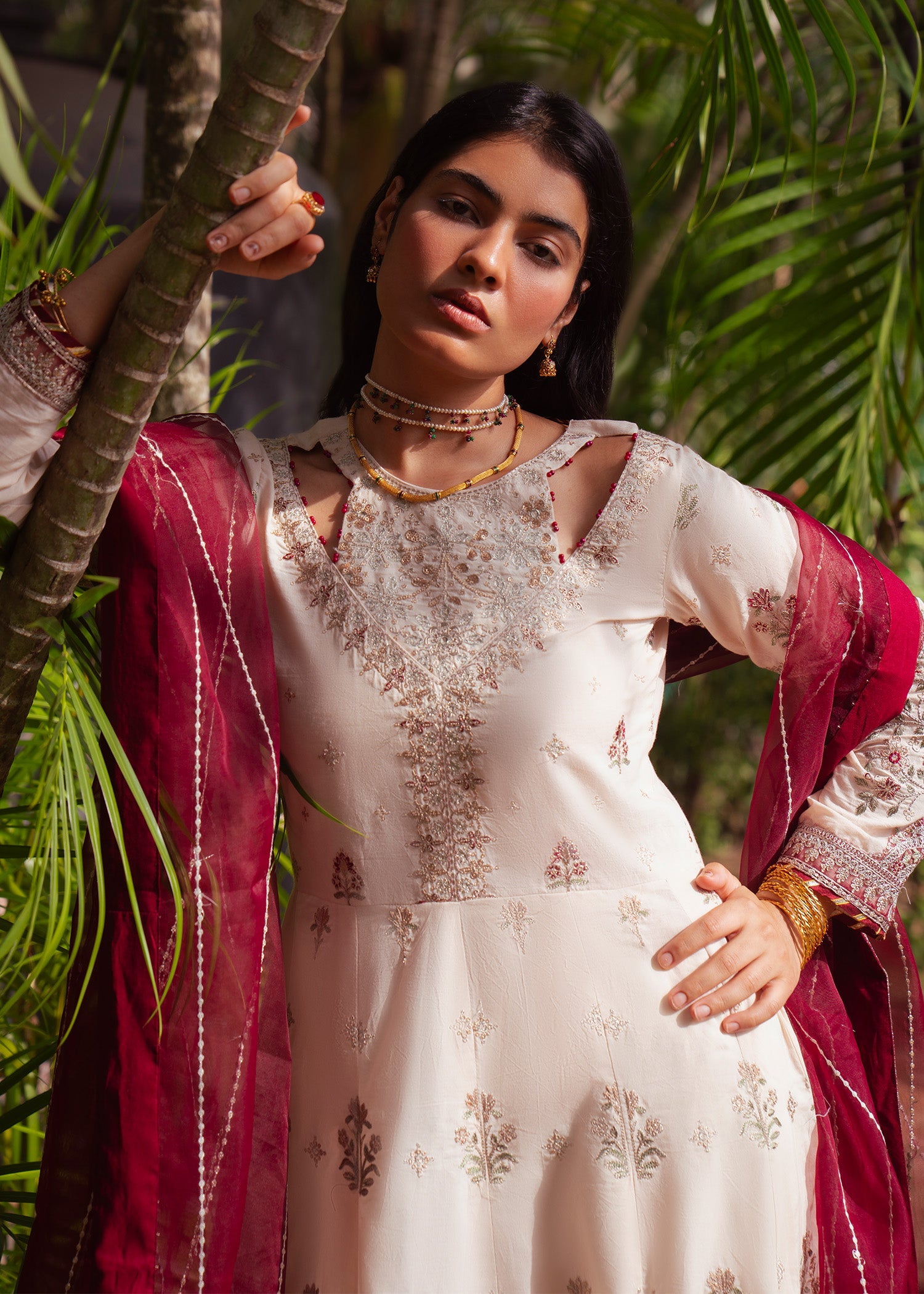 Ivory Embroidered Lawn Maxi Pakistani Suit Online in Dubai DXB UAE Abudhabi Meena Bazaar