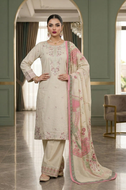 Ivory Embroidered Lawn Pakistani Suit Online in Dubai UAE Abudhabi Ajman Sharjah