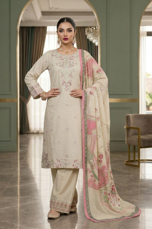 Ivory Embroidered Lawn Pakistani Suit Online in Dubai UAE Abudhabi Ajman Sharjah