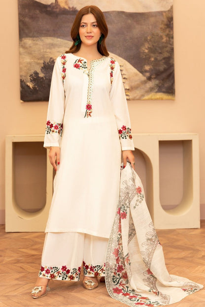 Ivory Embroidered Lawn Pakistani Suit Online in Dubai UAE Abudhabi Ajman Sharjah