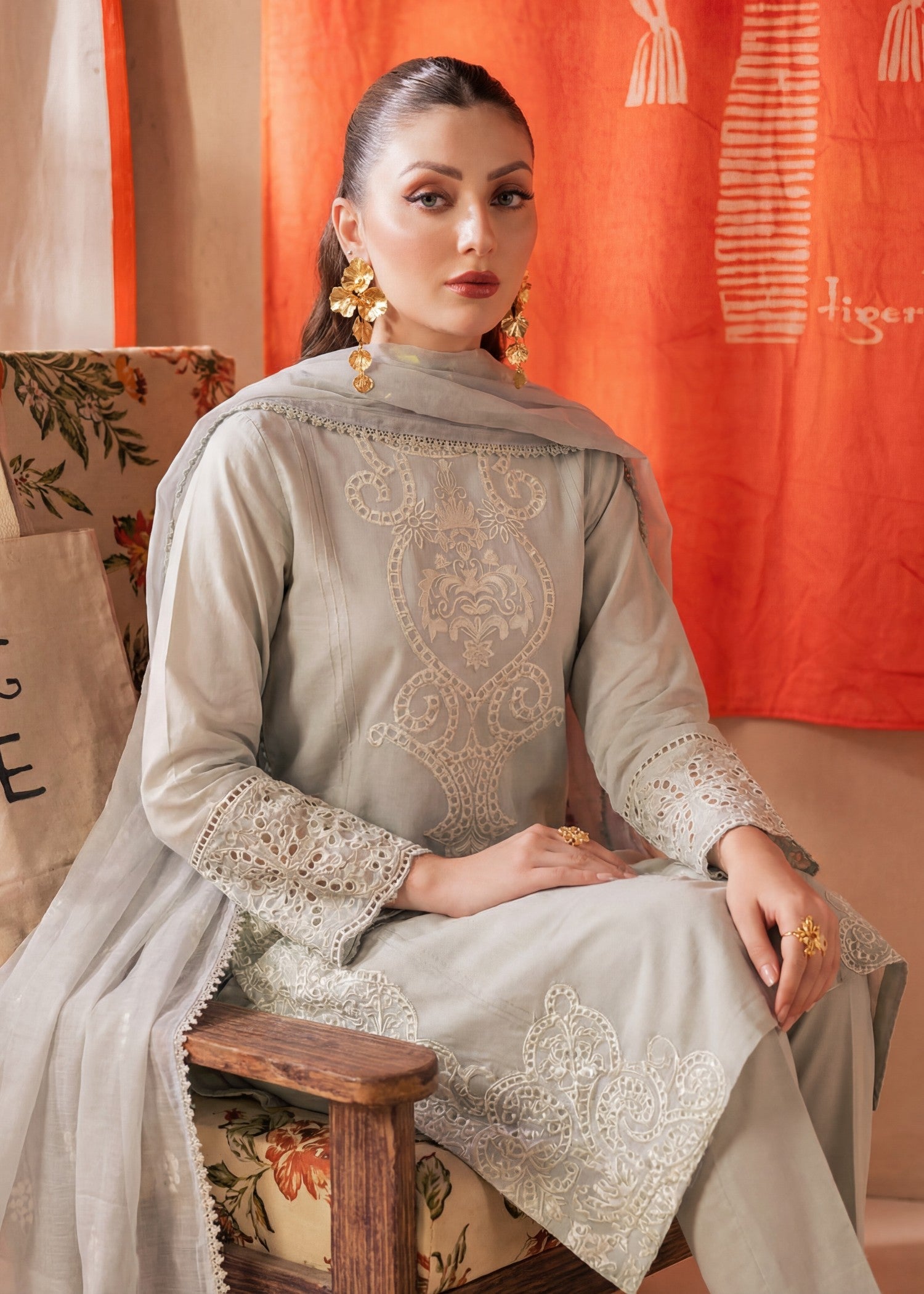 Ivory Embroidered Lawn Readymade Suit Online in Dubai DXB UAE Abudhabi Meena Bazaar