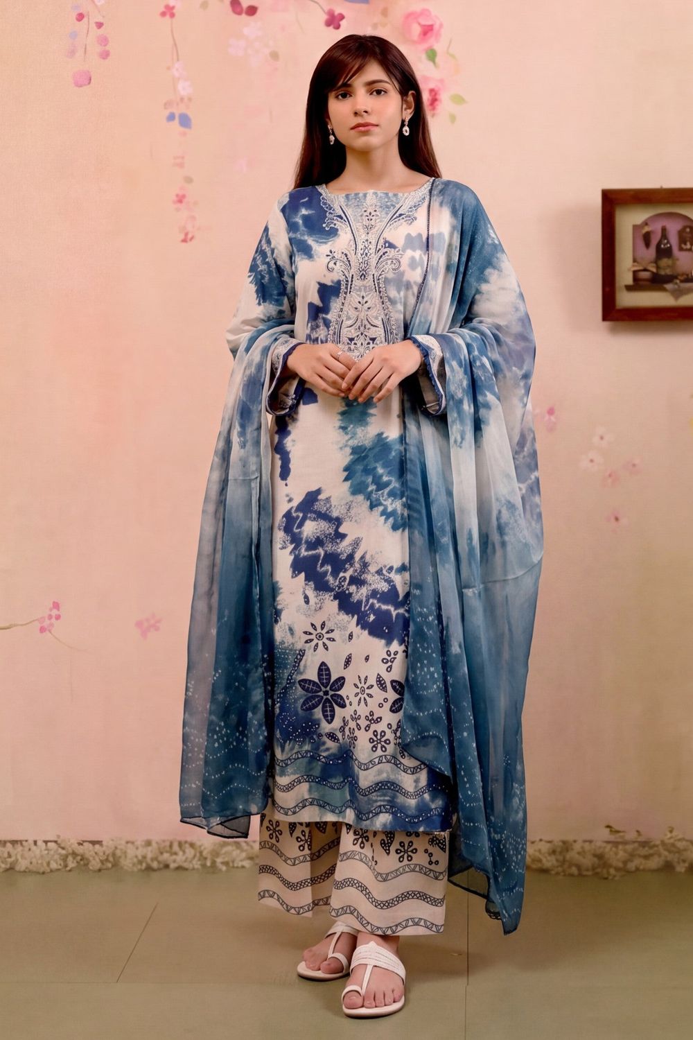 Ivory Embroidered Lawn Suit Online in Dubai UAE Abudhabi Ajman Sharjah