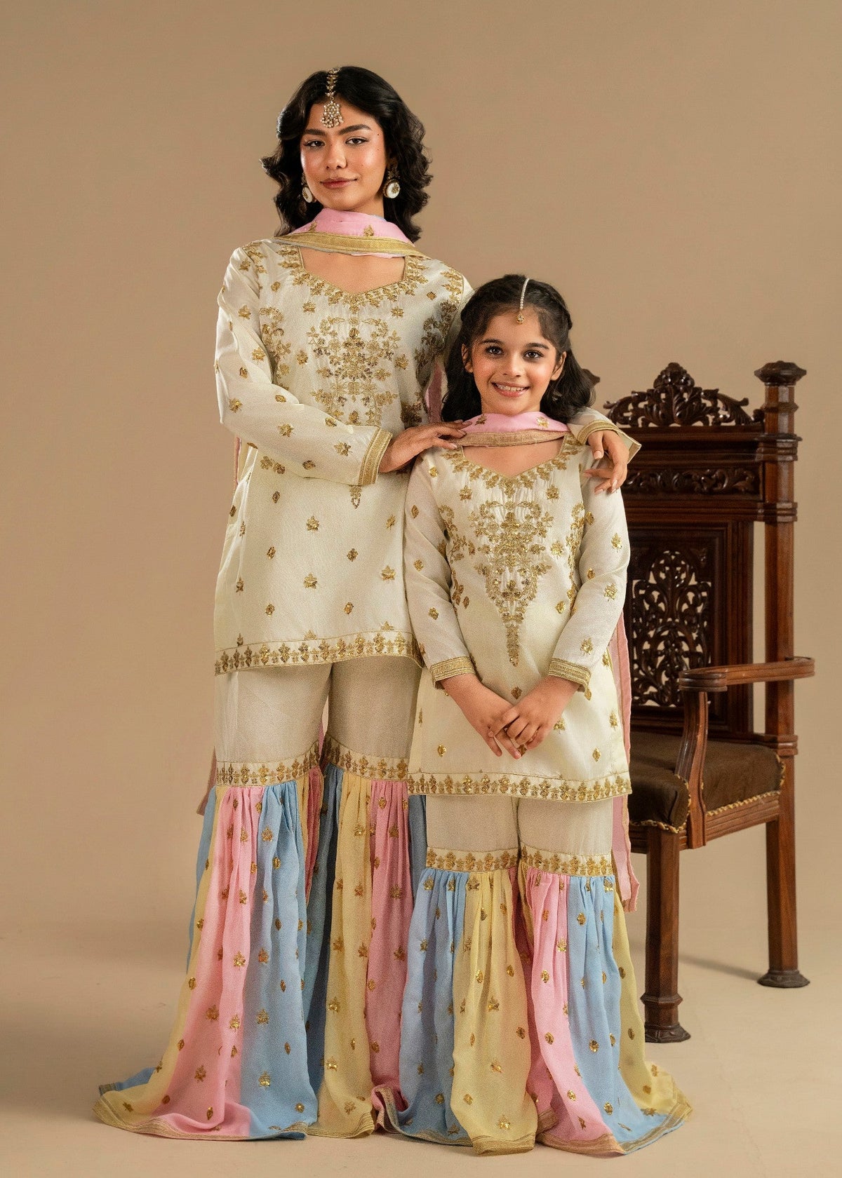 Ivory Embroidered Raw Silk Gharara Online in Dubai DXB UAE Abudhabi Meena Bazaar