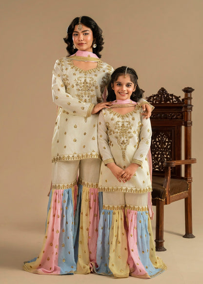 Ivory Embroidered Raw Silk Gharara Online in Dubai DXB UAE Abudhabi Meena Bazaar