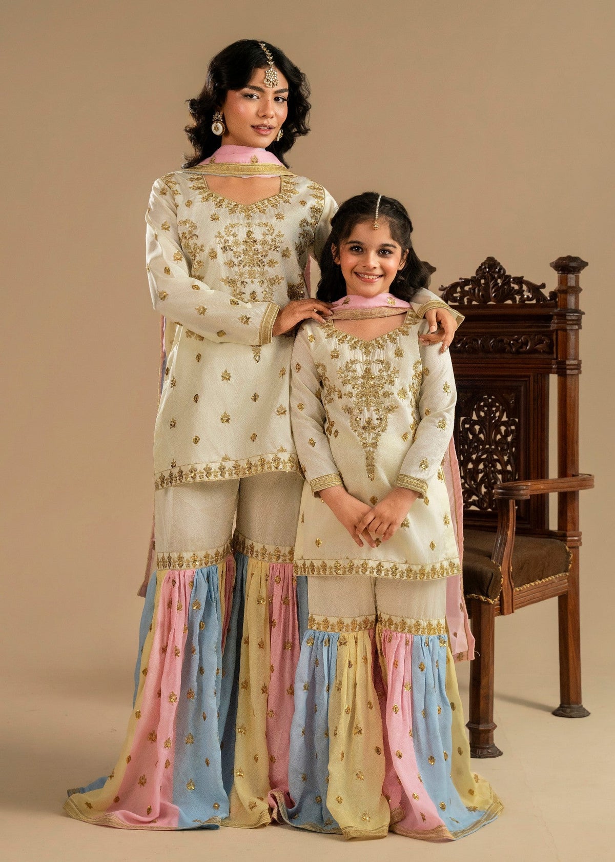 Ivory Embroidered Raw Silk Gharara Online in Dubai UAE Abudhabi Ajman Sharjah