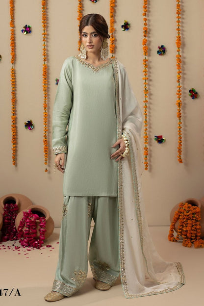 Ivory Embroidered Raw Silk Pakistani Suit Online in Dubai UAE Abudhabi Ajman Sharjah