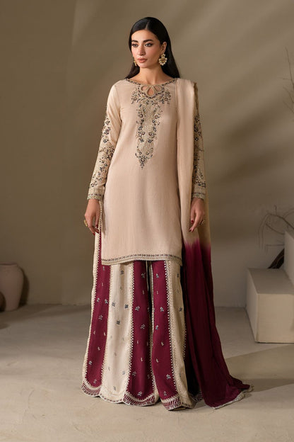 Ivory Embroidered Raw Silk Sharara Suit Online in Dubai UAE Abudhabi Ajman Sharjah